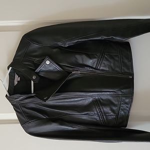 Black leather moto jacket, size small